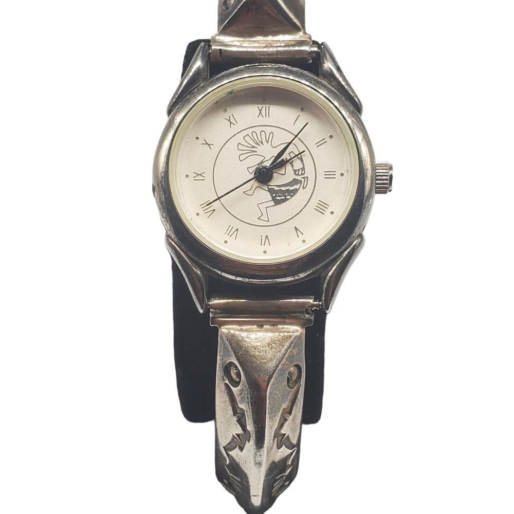 Womens Signed Francis Native American Sterling Silver Watch Kopapelli Face